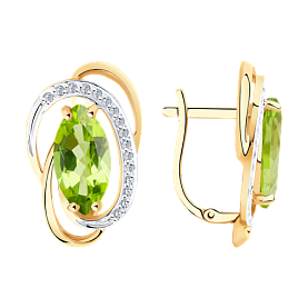 Серьги SOKOLOV - Золото 585, Фианит, Хризолит (арт. 727202)