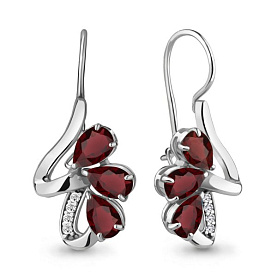 Серьги Аквамарин - Серебро 925, Гранат, Фианит (арт. 4774603А.5)