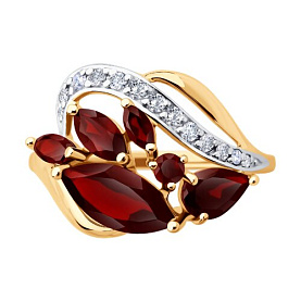 Кольцо SOKOLOV - Золото 585, Гранат, Фианит (арт. 714500)