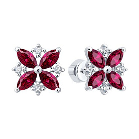 Серьги SOKOLOV - Серебро 925, Фианит, Рубин (арт. 64020005)