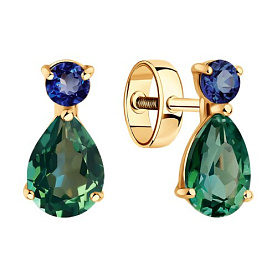 Серьги SOKOLOV - Золото 585, Сапфир, Турмалин (арт. 728998)