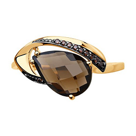 Кольцо SOKOLOV - Золото 585, Раухтопаз, Фианит (арт. 714209)