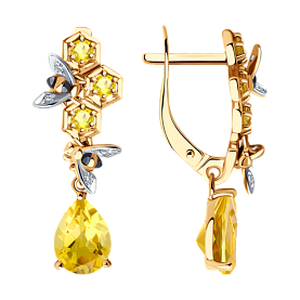 Серьги SOKOLOV - Золото 585, Фианит, Цитрин (арт. 728298)