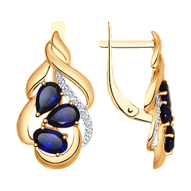 Серьги SOKOLOV - Золото 375, Синтетический сапфир , Фианит (арт. 37724988)