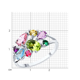 Кольцо SOKOLOV - Серебро 925, Аметист, Синтетический рубин, Топаз, Фианит, Хризолит (арт. 92014278)