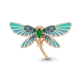 Брошь Аквамарин - Серебро 925, Синтетический изумруд, Синтетический сапфир , Эмаль (арт. 77475БГ.6)