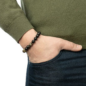 Браслет Фиделис - Сталь, Гематит, Дерево, Яшма (арт. AS-S01-10-DYsh-br)