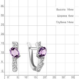Серьги Аквамарин - Серебро 925, Аметист, Фианит (арт. 45026004.5)