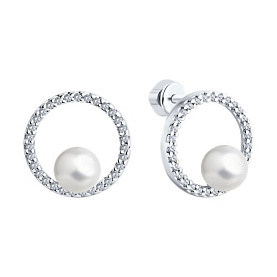 Серьги SOKOLOV - Серебро 925, Жемчуг синтетический, Фианит (арт. 94026094)