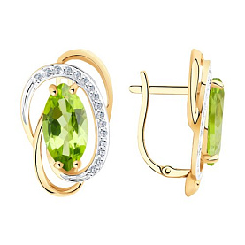 Серьги SOKOLOV - Золото 585, Фианит, Хризолит (арт. 727202)