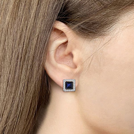 Серьги Аквамарин - Серебро 925, Синтетический сапфир , Фианит (арт. 49367АБ.5)