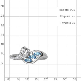 Кольцо Аквамарин - Серебро 925, Топаз, Фианит (арт. 65004205А.5)