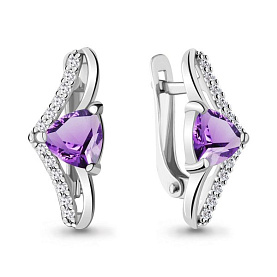 Серьги Аквамарин - Серебро 925, Аметист, Фианит (арт. 4748204А.5)