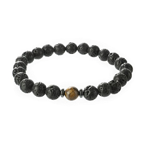 Браслет Фиделис - Сталь, Вулканическая лава, Гематит, Тигровый глаз (арт. AS-S05-08-LvTg)