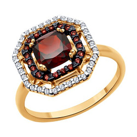 Кольцо SOKOLOV - Серебро 925, Гранат, Фианит (арт. 92014394)