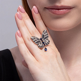 Кольцо SOKOLOV - Золото 585, Синтетический сапфир , Фианит (арт. 716358)