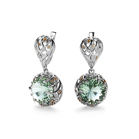 Серьги Дар - Серебро 925, Празиолит, Фианит, Цитрин (арт. С-5203рс4120500)