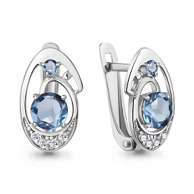 Серьги Аквамарин - Серебро 925, Топаз, Фианит (арт. 4965505А.5)