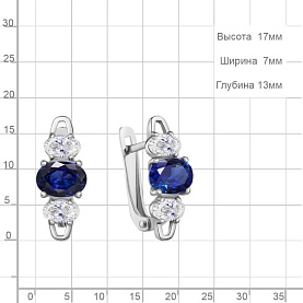 Серьги Аквамарин - Серебро 925, Синтетический сапфир , Фианит (арт. 450163Н.5)