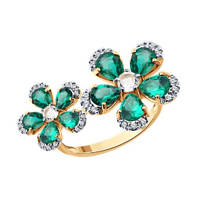 Кольцо SOKOLOV - Золото 585, Горный хрусталь, Синтетический изумруд, Фианит (арт. 717392)
