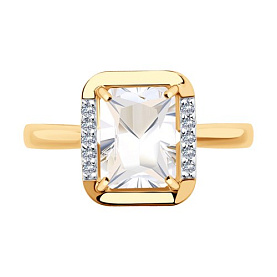 Кольцо SOKOLOV - Золото 585, Горный хрусталь, Фианит (арт. 715875)