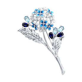 Брошь SOKOLOV - Серебро 925, Синтетический сапфир , Топаз, Эмаль (арт. 92040124)