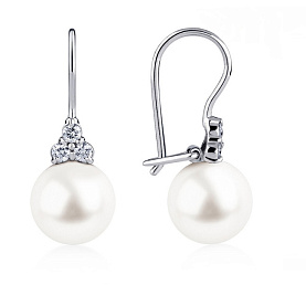 Серьги Platinum Lab. - Платина 950, Жемчуг культивированный, Бриллиант (арт. ПС-212-02)