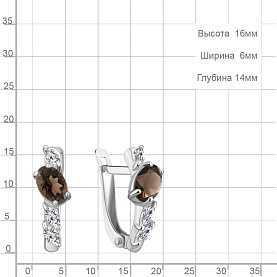Серьги Аквамарин - Серебро 925, Кварц дымчатый , Фианит (арт. 45026001.5)