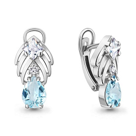 Серьги Аквамарин - Серебро 925, Топаз, Фианит (арт. 4967902А.5)