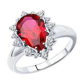 Кольцо SOKOLOV - Серебро 925, Синтетический рубин, Фианит (арт. 84010014)