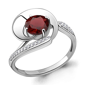Кольцо Аквамарин - Серебро 925, Гранат, Фианит (арт. 6587703А.5)