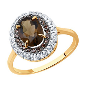 Кольцо SOKOLOV - Золото 585, Раухтопаз, Фианит (арт. 716227)
