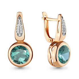 Серьги Аквамарин - Серебро 925, Синтетический турмалин, Фианит (арт. 4702688А.6)