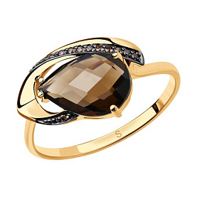 Кольцо SOKOLOV - Золото 585, Раухтопаз, Фианит (арт. 714209)