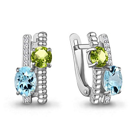 Серьги Аквамарин - Серебро 925, Топаз, Фианит, Хризолит (арт. 45028631А.5)