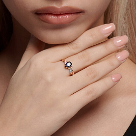 Кольцо SOKOLOV - Золото 585, Синтетический сапфир , Фианит (арт. 716327)