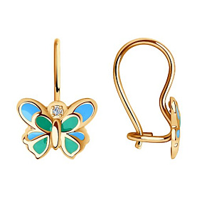 Серьги SOKOLOV - Золото 585, Фианит, Эмаль (арт. 028947)