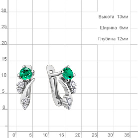 Серьги Аквамарин - Серебро 925, Синтетический изумруд, Фианит (арт. 49416АГ.5)