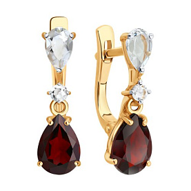 Серьги SOKOLOV - Золото 585, Горный хрусталь, Гранат (арт. 729262)