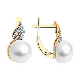 Серьги Diamant - Серебро 925, Жемчуг культивированный, Фианит (арт. 93-320-01935-1)