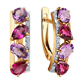 Серьги SOKOLOV - Золото 585, Аметист, Родолит, Фианит (арт. 728775)