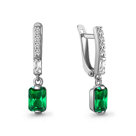 Серьги Аквамарин - Серебро 925, Синтетический изумруд, Фианит (арт. 49828АГ.5)