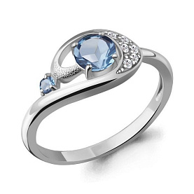 Кольцо Аквамарин - Серебро 925, Топаз, Фианит (арт. 65002505А.5)