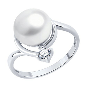 Кольцо SOKOLOV - Серебро 925, Жемчуг культивированный, Фианит (арт. 92014619)
