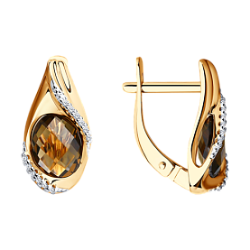 Серьги SOKOLOV - Золото 585, Раухтопаз, Фианит (арт. 724167)