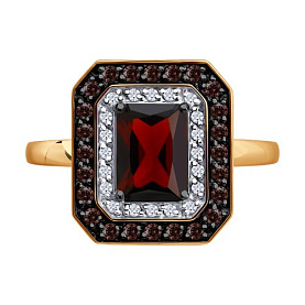 Кольцо SOKOLOV - Золото 585, Гранат, Фианит (арт. 717290)