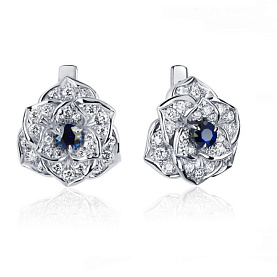 Серьги Platinum Lab. - Платина 950, Сапфир, Бриллиант (арт. ПС-040С-02)