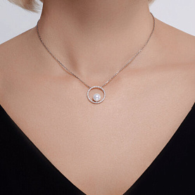 Колье SOKOLOV - Серебро 925, Жемчуг имитация, Фианит (арт. 94070762)