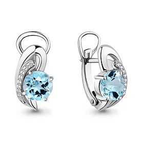 Серьги Аквамарин - Серебро 925, Топаз, Фианит (арт. 4487302А.5)