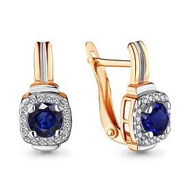 Серьги Аквамарин - Серебро 925, Синтетический сапфир , Фианит (арт. 43422Б.6)